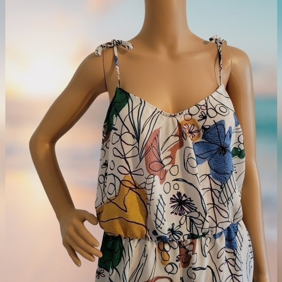 BCBGMaxAzria Large Cicely Romper Floral abstract graphic print Pockets T26 - Picture 4 of 7